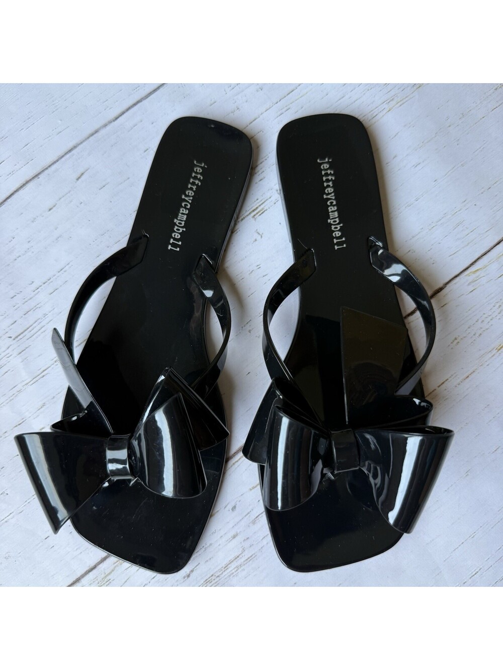 JEFFREY CAMPBELL Sugary Black Bow Jelly Flip Flops Sandals Size 9 NEW